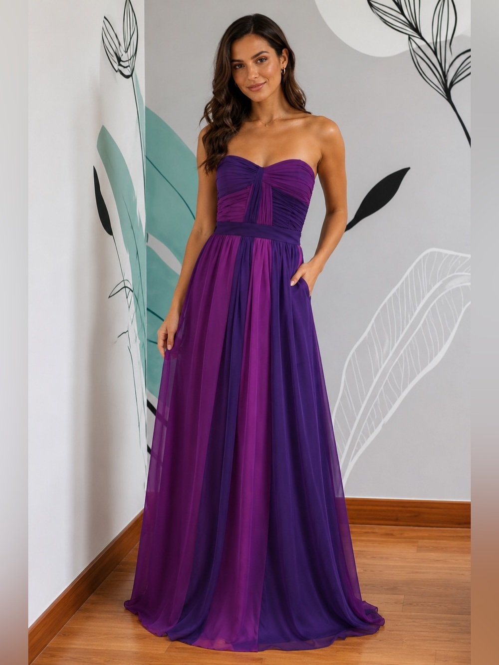 Max & Cleo Two-Tone Purple Ombre Strapless Maxi Dress